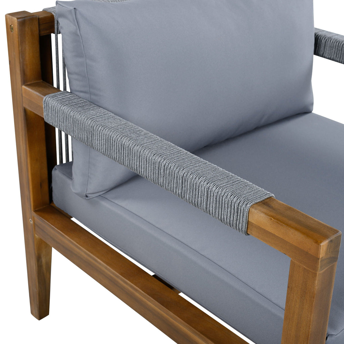 Acacia Wood Outdoor Modular Seating Set with Rope Accents & Water‑Resistant Cushions – 3‑Piece