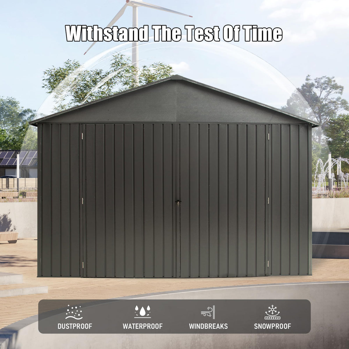 12x20ft Outdoor Metal Garage Shed with Lockable Double Doors - Dark Gray