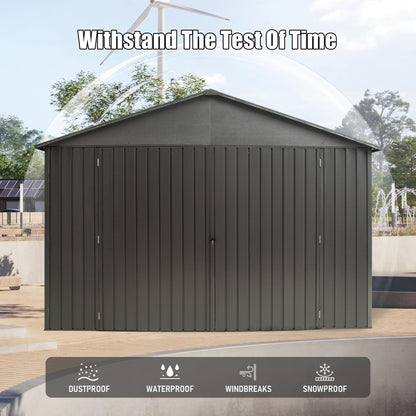 12x20ft Outdoor Metal Garage Shed with Lockable Double Doors - Dark Gray