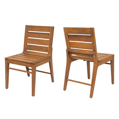 Outdoor Acacia Wood Dining Set with 71" Teak‑Finish Table & Slatted Back Chairs – 7‑Piece