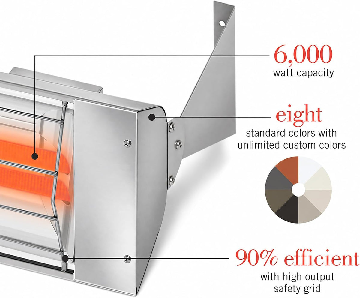 WD-6028 SS Stainless Steel Dual Element Fixture Electric Patio Heater 61.25" Long, 6000 Watt, 208 Volts, Stainless Steel Finish
