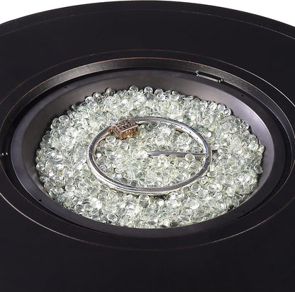 AZMATERA-FPT-AC Aluminum 44 In. round Propane Beads, Lid and Fabric Cover Finish Outdoor Fire Table, Antique Copper