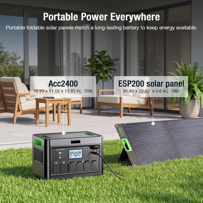 2400W Portable Power Station with 200W Solar Panel (Ship Separately)