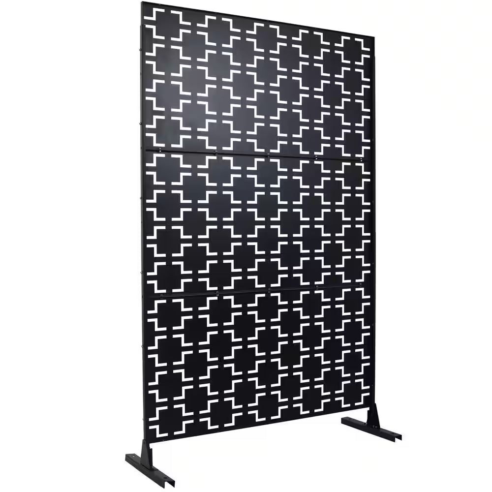 4 Ft. X 6.33 Ft. Black Outdoor and Indoor Freestanding Metal Privacy Screen Fence Panels for Lawn Garden (Not Composite)