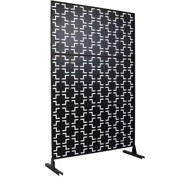 4 Ft. X 6.33 Ft. Black Outdoor and Indoor Freestanding Metal Privacy Screen Fence Panels for Lawn Garden (Not Composite)
