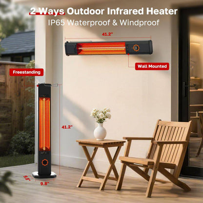 1500 BTU Electric Infrared Heater Freestanding Wall Mount Waterproof Black Metal Remote Control 8 Heat Levels with Timer