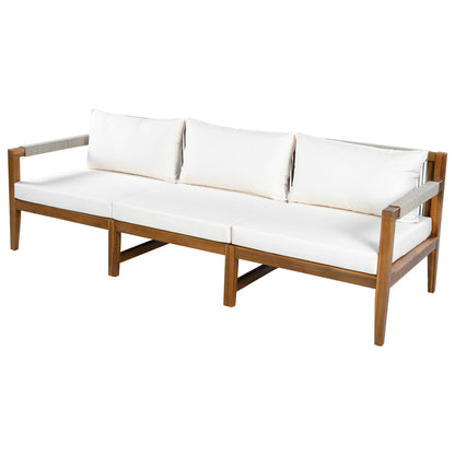 Acacia Wood Outdoor Modular Seating Set with Rope Accents & Water‑Resistant Cushions – 3‑Piece