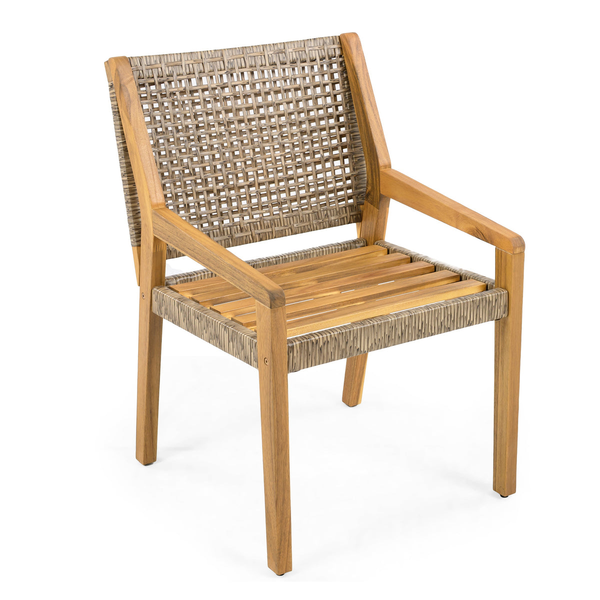 Acacia Wood & Wicker Outdoor Dining Chair Set of 4 with Cream Cushions