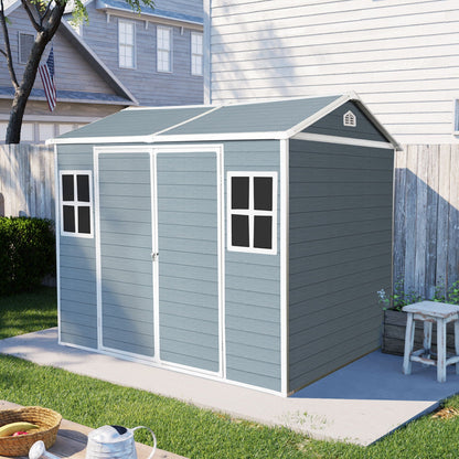 Resin Outdoor Storage Shed with Floor & Lockable Door - Gray or Black