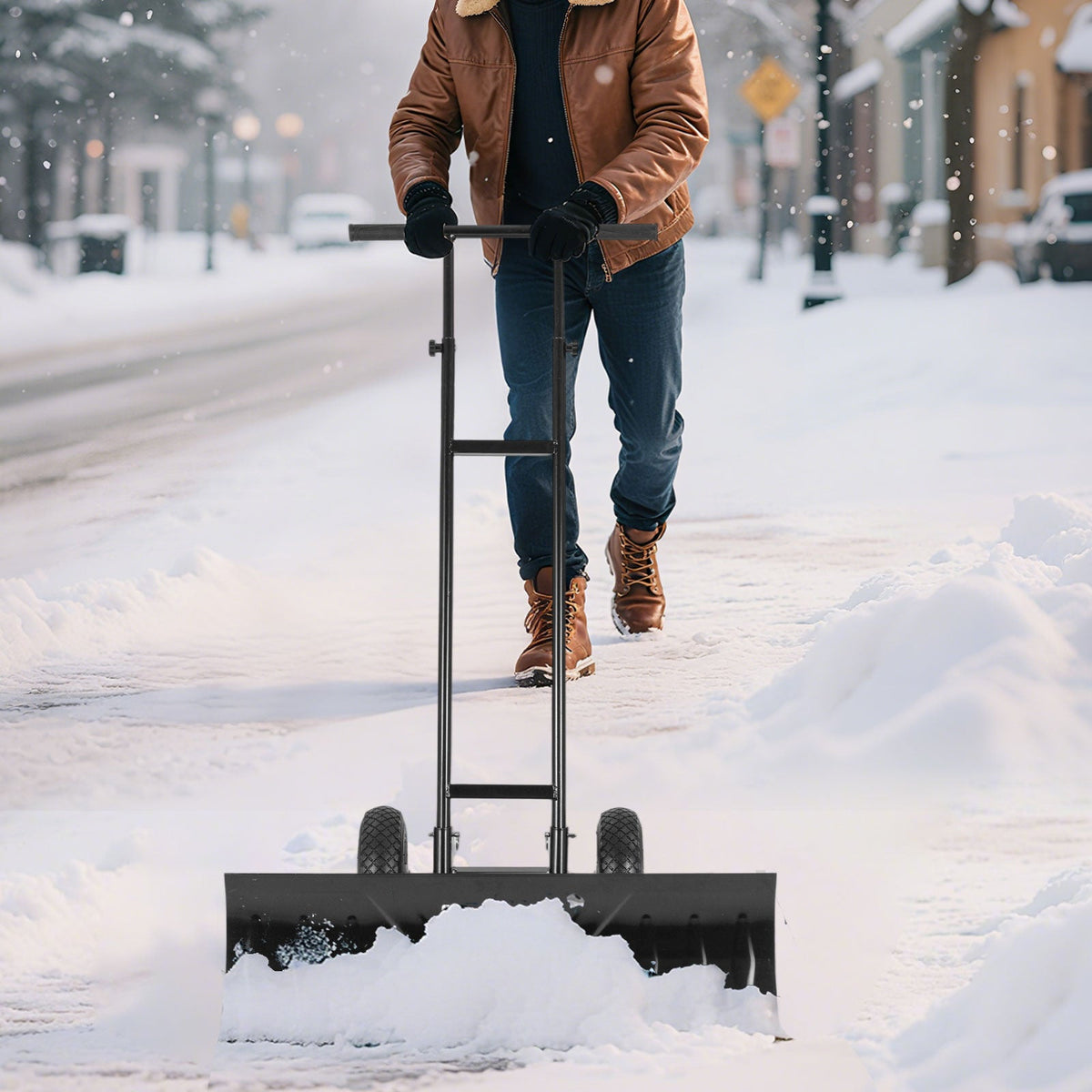 Snow Shovel 36" with Wheels and Adjustable Angle-Black