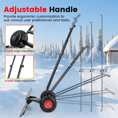 Snow Shovel 36" with Wheels and Adjustable Angle-Black
