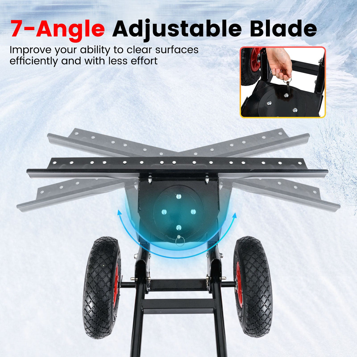 Snow Shovel 36" with Wheels and Adjustable Angle-Black