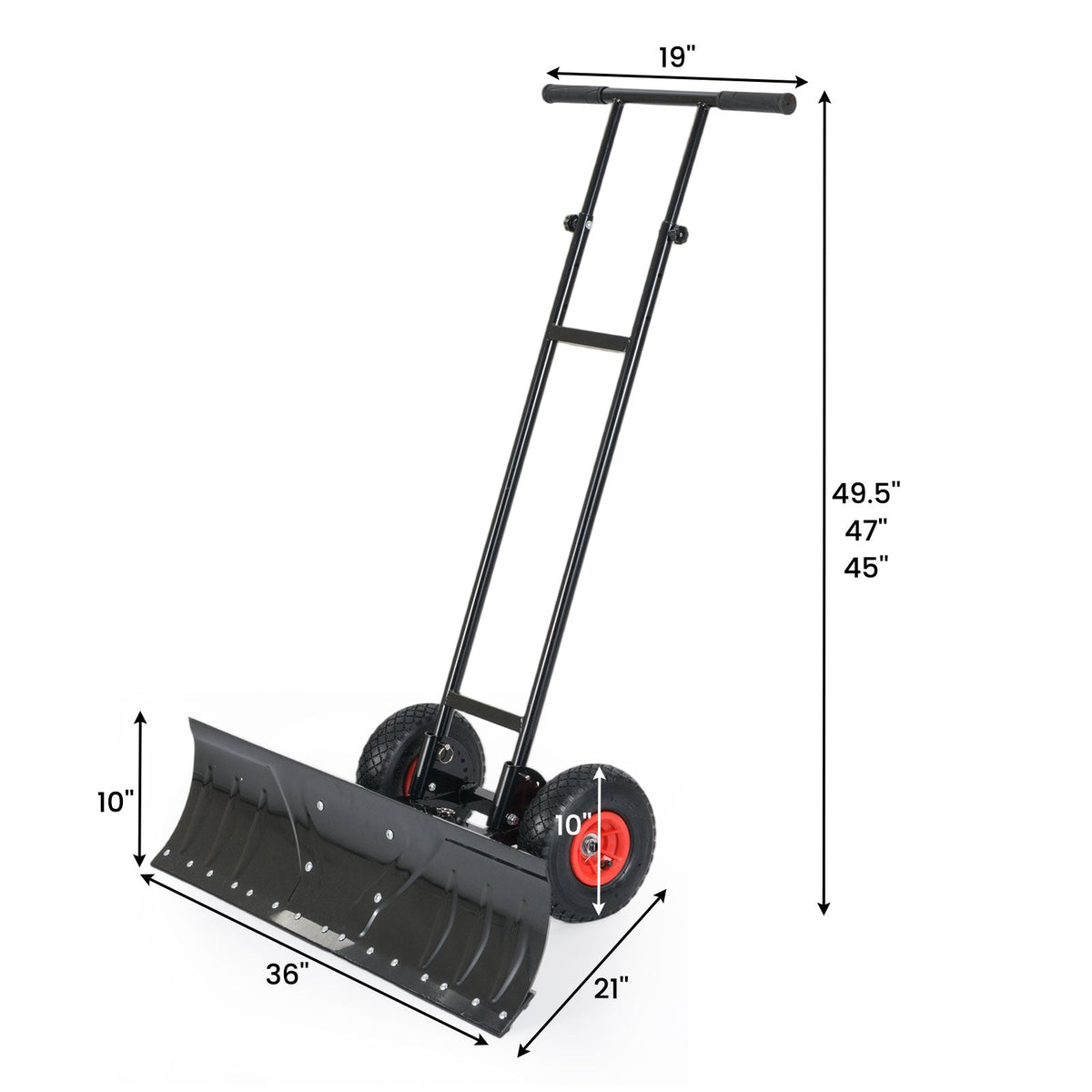 Snow Shovel 36" with Wheels and Adjustable Angle-Black