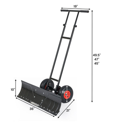 Snow Shovel 36" with Wheels and Adjustable Angle-Black