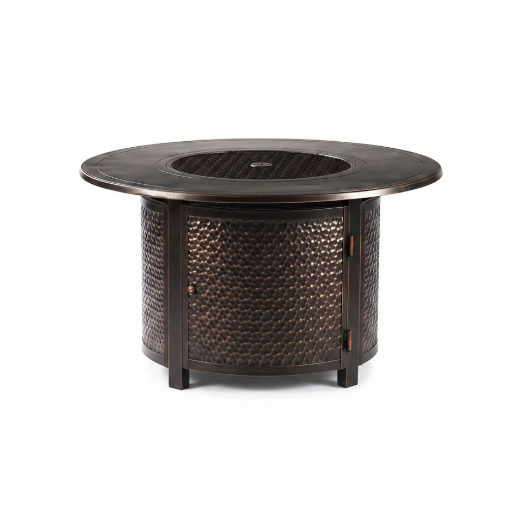 AZMATERA-FPT-AC Aluminum 44 In. round Propane Beads, Lid and Fabric Cover Finish Outdoor Fire Table, Antique Copper