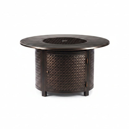 AZMATERA-FPT-AC Aluminum 44 In. round Propane Beads, Lid and Fabric Cover Finish Outdoor Fire Table, Antique Copper
