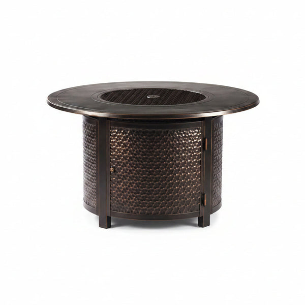 AZMATERA-FPT-AC Aluminum 44 In. round Propane Beads, Lid and Fabric Cover Finish Outdoor Fire Table, Antique Copper