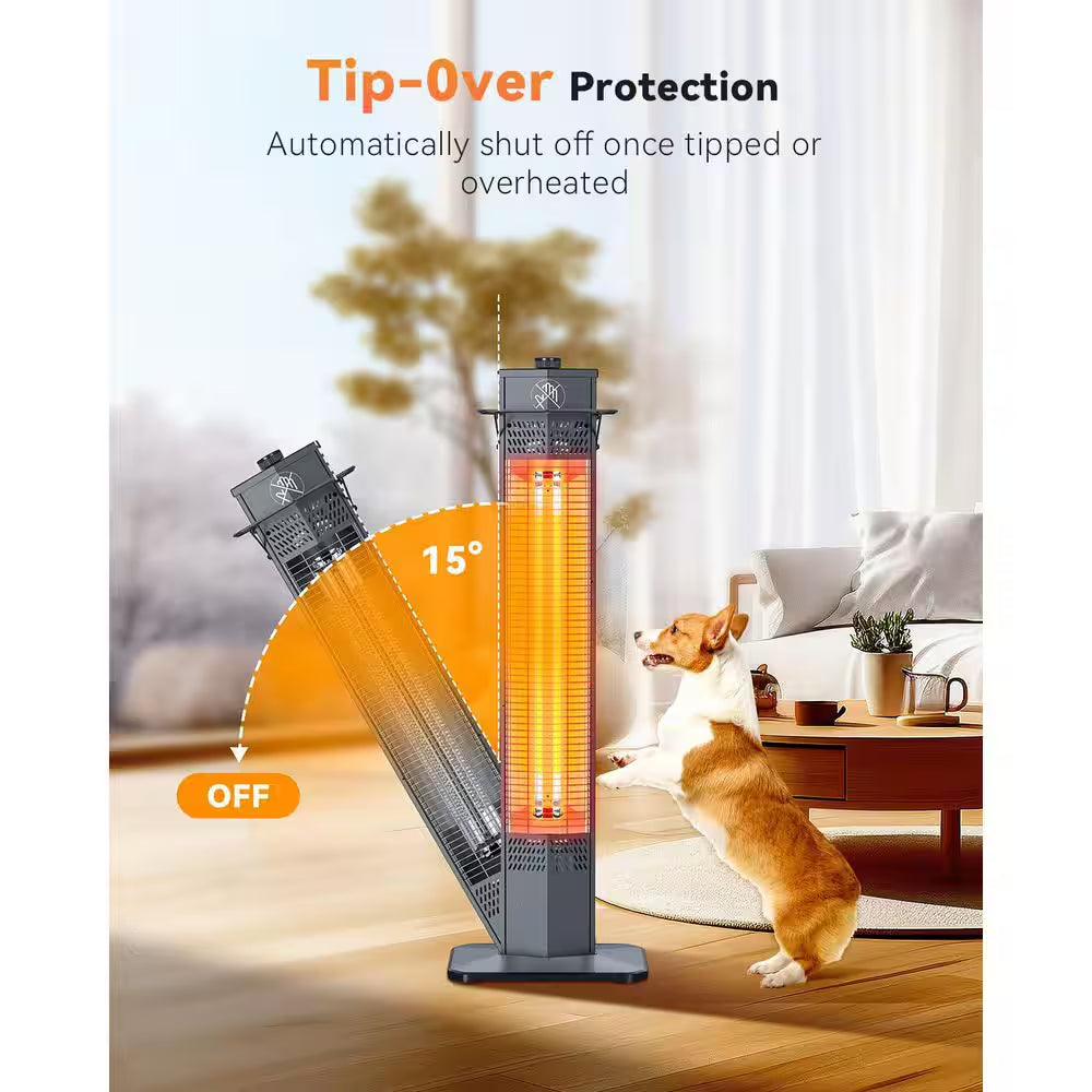 1500W Outdoor Infrared Patio Heater, 36In Portable Tower W 3 Heat Levels, IPX5 Waterproof, Tip-Over&Overheat Protection