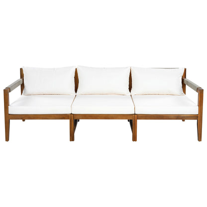 Acacia Wood Outdoor Modular Seating Set with Rope Accents & Water‑Resistant Cushions – 3‑Piece