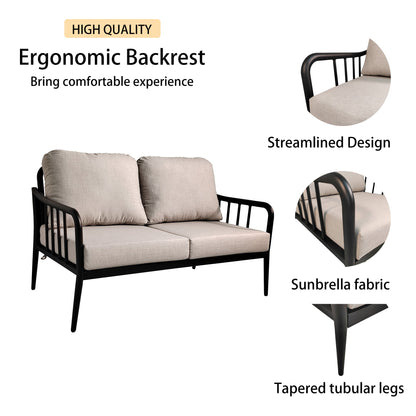 2-Piece Modern Aluminum Outdoor Conversation Set with Sunbrella Cushions & sintered stone tabletop