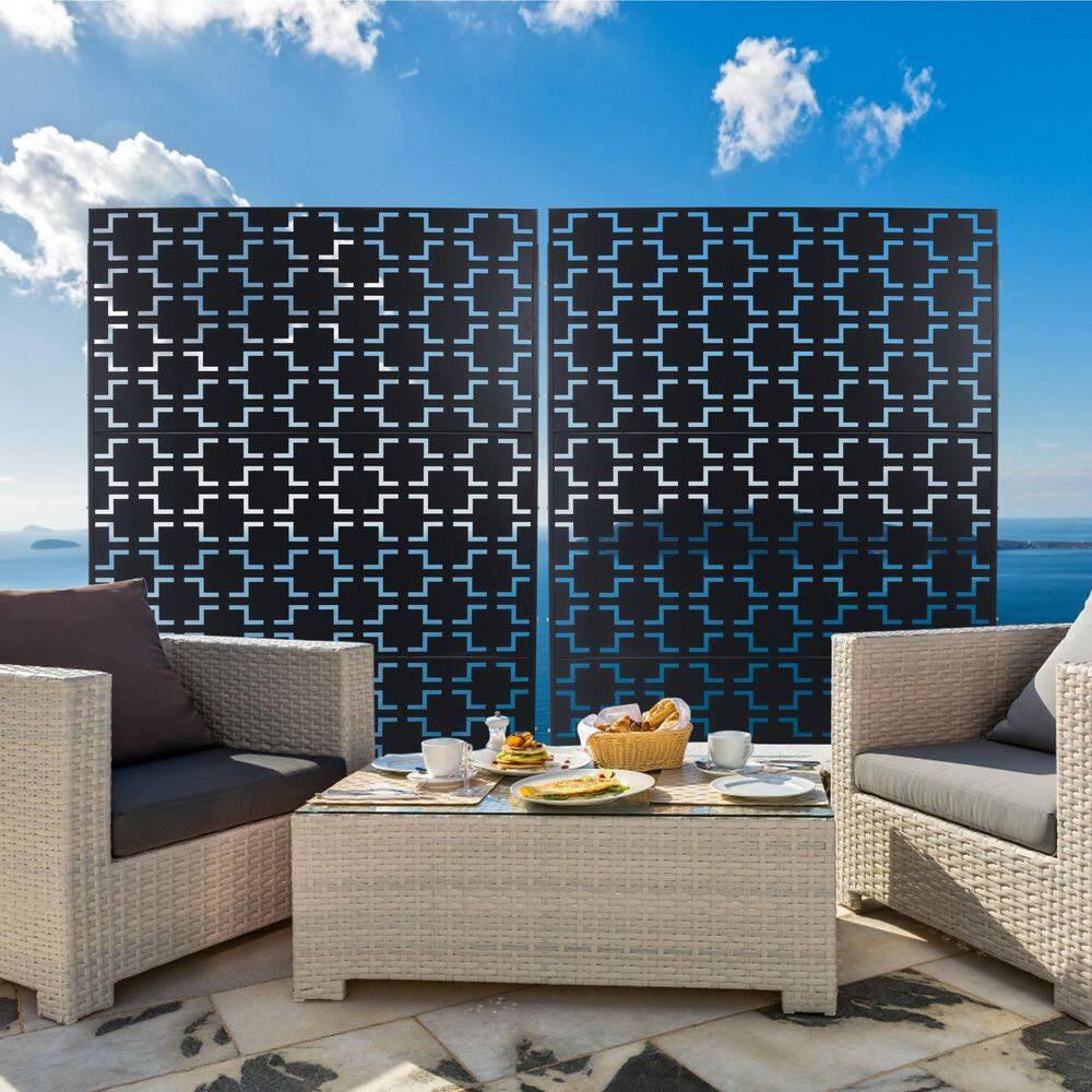 4 Ft. X 6.33 Ft. Black Outdoor and Indoor Freestanding Metal Privacy Screen Fence Panels for Lawn Garden (Not Composite)