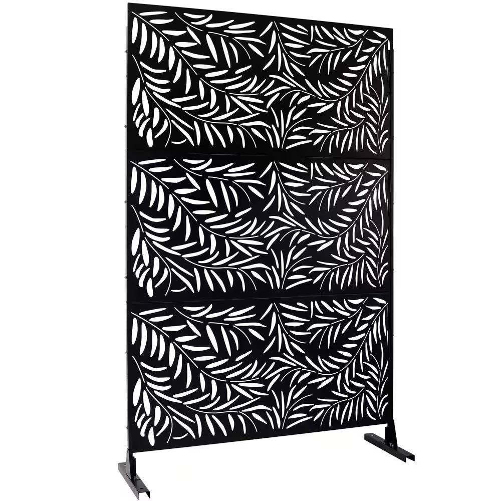 4 Ft. X 6.33 Ft. Black Outdoor and Indoor Freestanding Metal Privacy Screen Fence Panels for Lawn Garden (Not Composite)