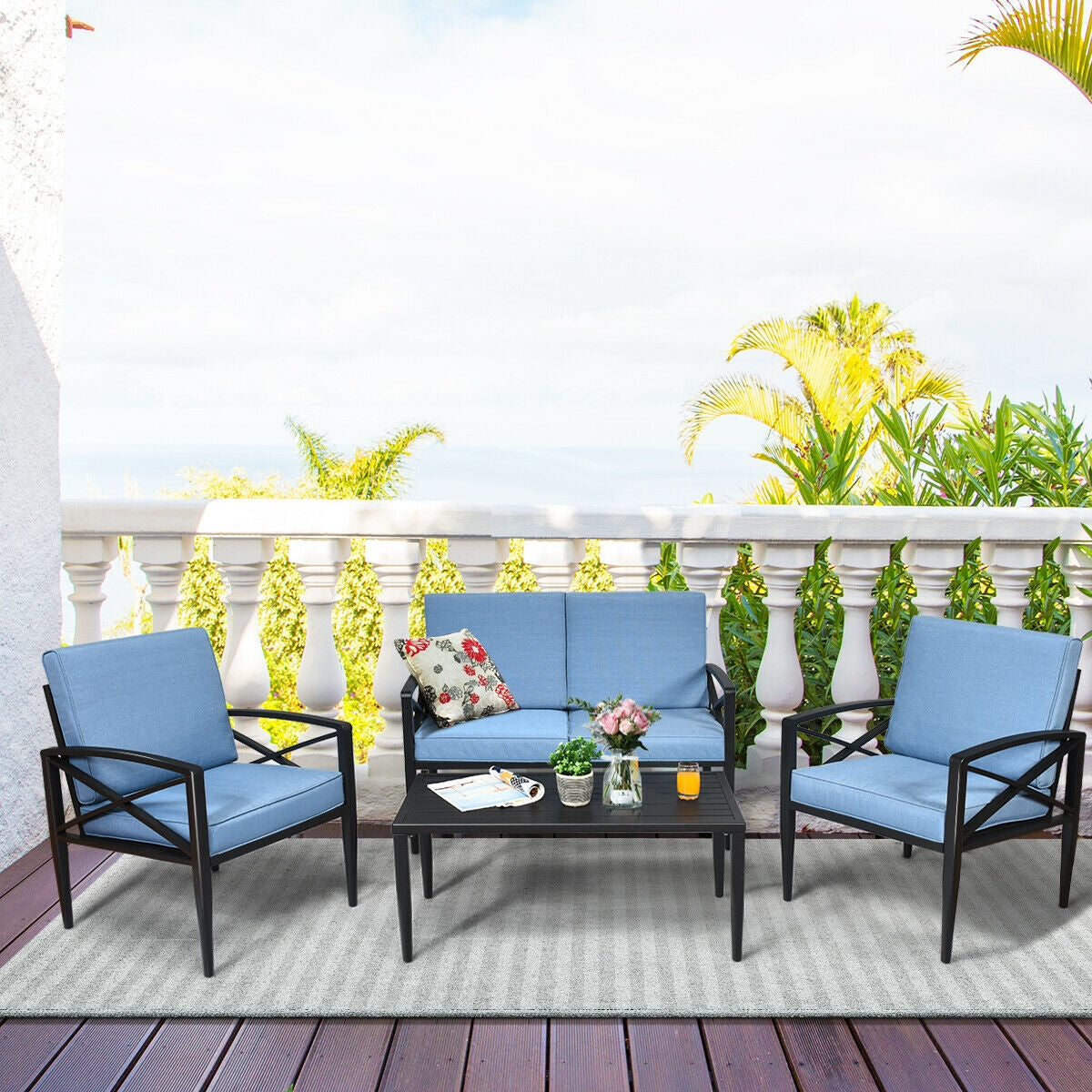 Aimee Lii 4 Piece Patio Furniture Set Aluminum Frame Cushioned Sofa