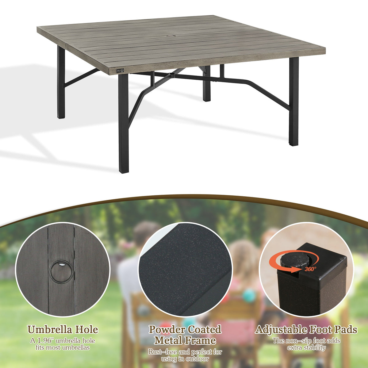Azur 8-Person Patio Square Dining Table Set With Sunbrella® Cushions