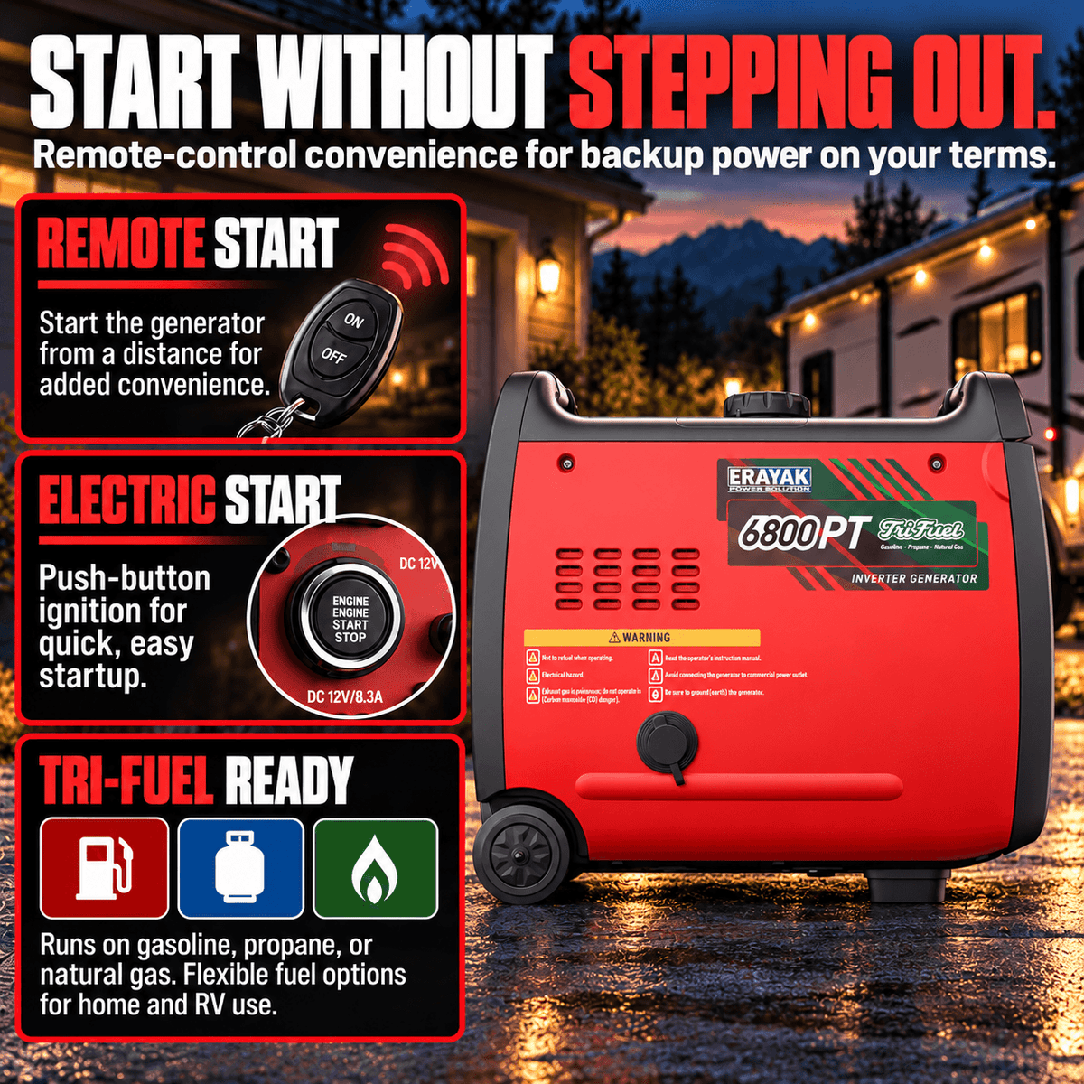 6800W Tri-Fuel 120V/240V Inverter Generator