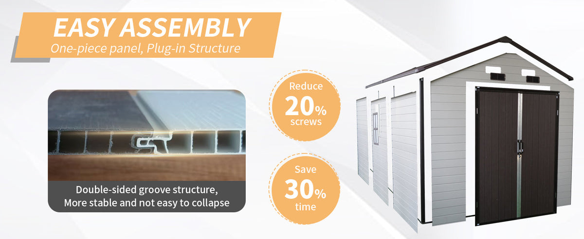 8' × 8' x 14' Outdoor Resin Storage Shed – Aluminum Frame, Windows & Included Floor