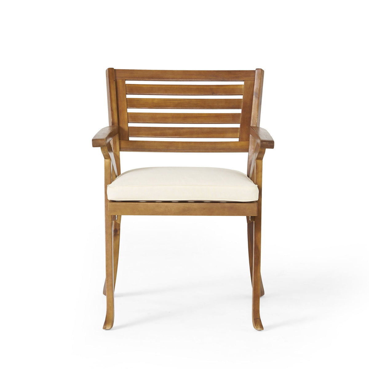 Hermosa 5‑Piece Outdoor Acacia Wood Dining Set with Water‑Resistant Beige Cushions — Teak Finish