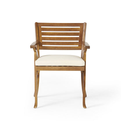 Hermosa 5‑Piece Outdoor Acacia Wood Dining Set with Water‑Resistant Beige Cushions — Teak Finish