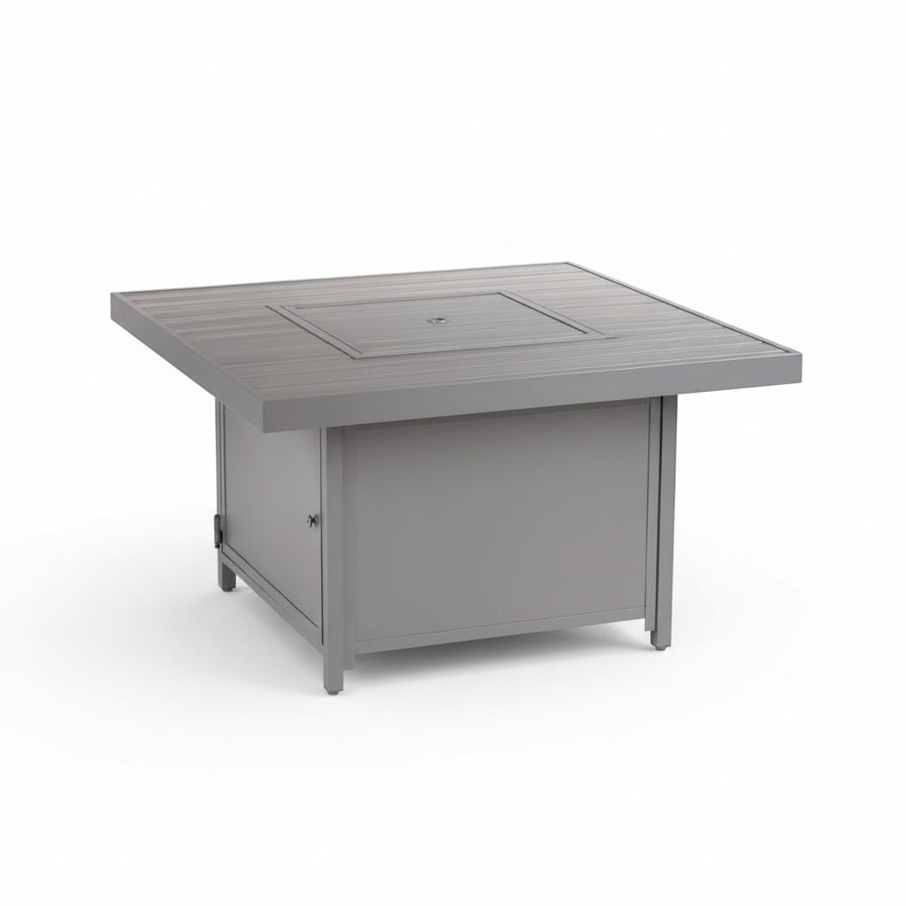 Square 42 In. X 42 In. Aluminum Propane Fire Pit Table with Glass Beads, Two Covers, Lid, 57,000 Btus in Grey Finish