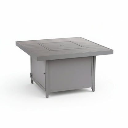 Square 42 In. X 42 In. Aluminum Propane Fire Pit Table with Glass Beads, Two Covers, Lid, 57,000 Btus in Grey Finish