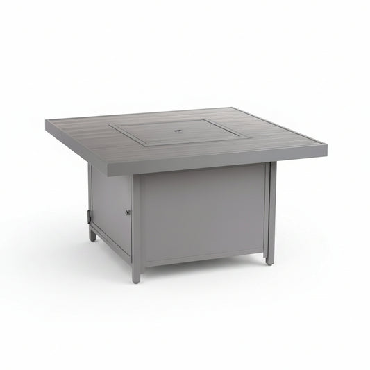 Square 42 In. X 42 In. Aluminum Propane Fire Pit Table with Glass Beads, Two Covers, Lid, 57,000 Btus in Grey Finish