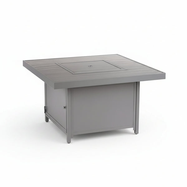 Square 42 In. X 42 In. Aluminum Propane Fire Pit Table with Glass Beads, Two Covers, Lid, 57,000 Btus in Grey Finish