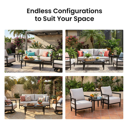 Outdoor Aluminum Swivel Chat Set with Sintered Stone Table & Sunbrella Cushions