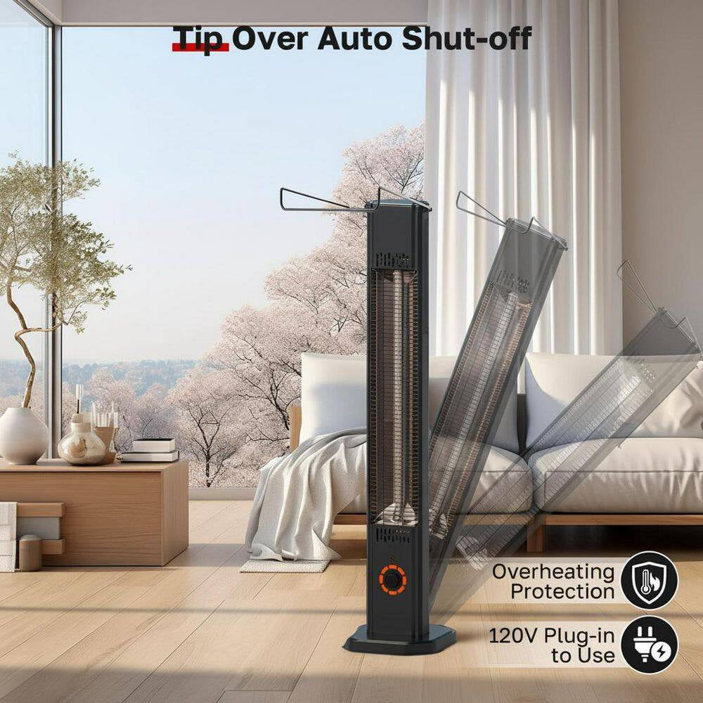 1500 BTU Electric Infrared Heater Freestanding Wall Mount Waterproof Black Metal Remote Control 8 Heat Levels with Timer