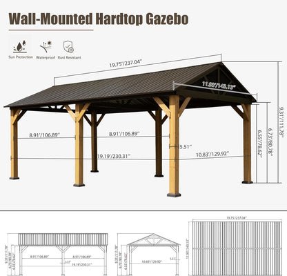 Cedar Wood Wall-Mounted Hardtop Gazebo