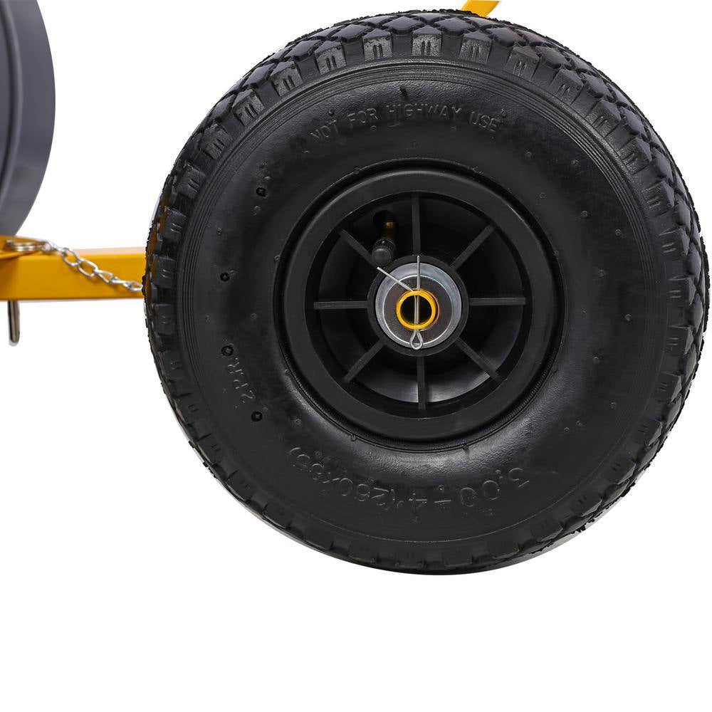 47 In. Sheet Metal Handle Steel Snow Shovel Rolling Pusher with 29 In. Blade and 10 In. Wheels in Black and Yellow