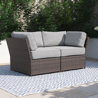 Outdoor Wicker Loveseat with Cushions – Weather‑Resistant HDPE Wicker & Rustproof Aluminum (Brown)