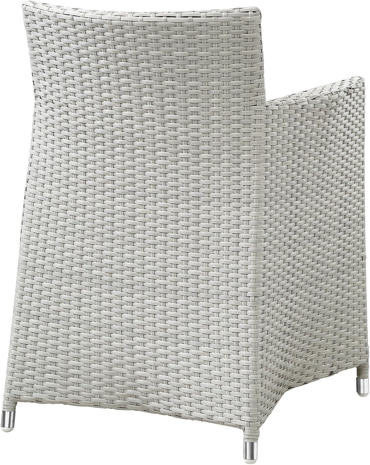 Junction Wicker Rattan 7-Piece Outdoor Patio Dining Set with 63" Dining Table and Six Dining Armchairs with Cushions in Gray White
