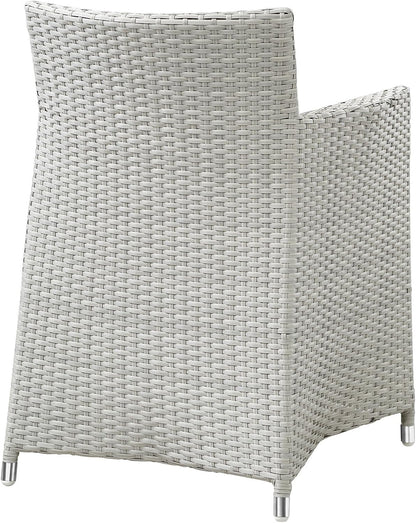 Junction Wicker Rattan 7-Piece Outdoor Patio Dining Set with 63" Dining Table and Six Dining Armchairs with Cushions in Gray White