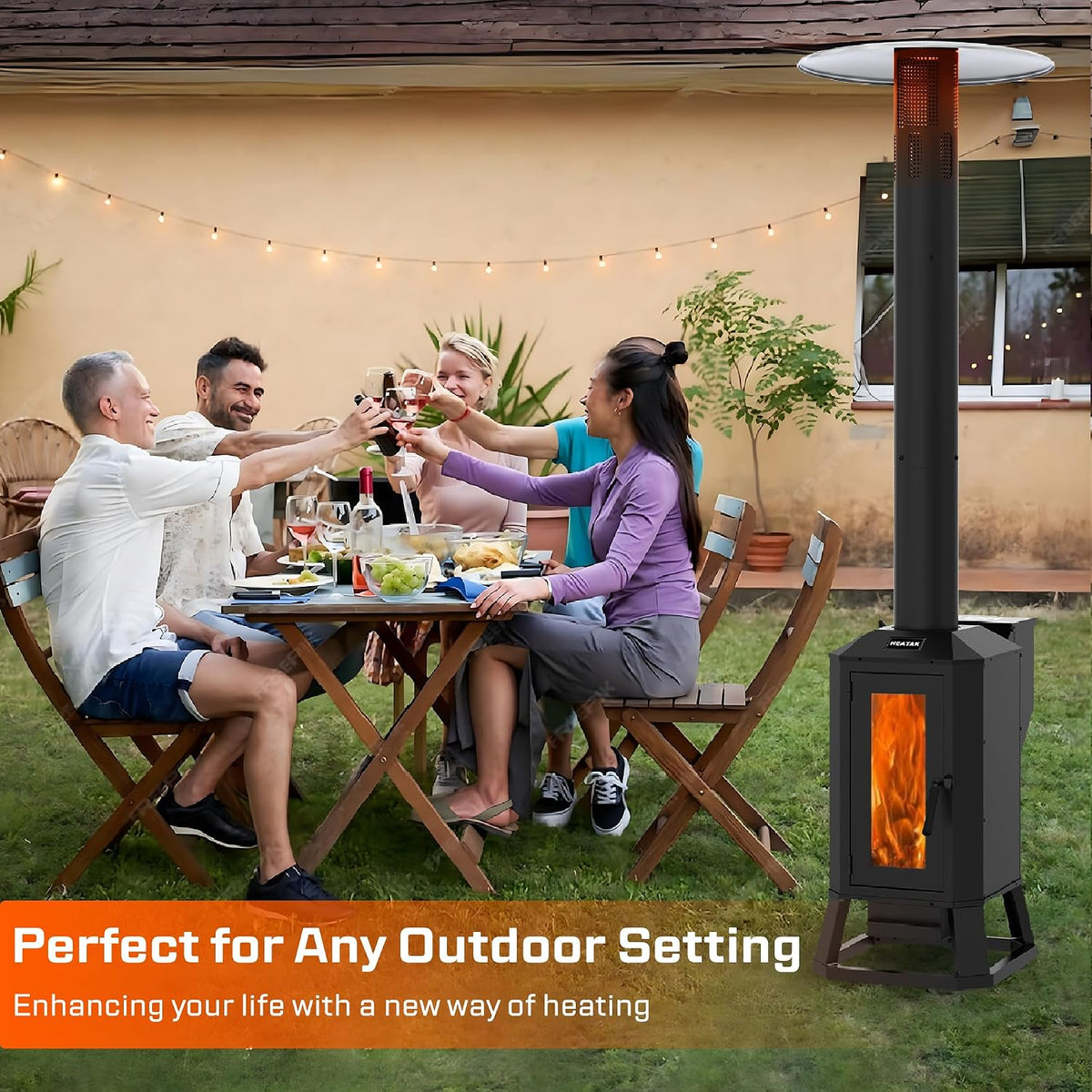 70,000 BTU Wood Pellet Outdoor Patio Heater with Glass Viewing Window