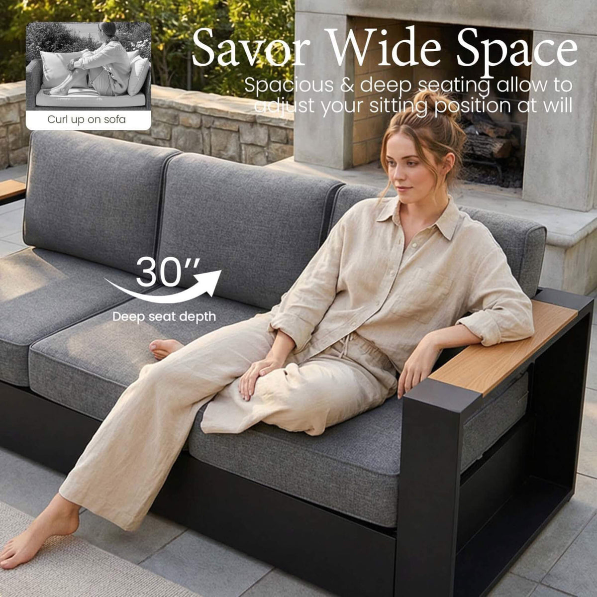 4‑Piece Modern Aluminum Patio Set with 55K BTU Fire Pit Table & Waterproof Cushions