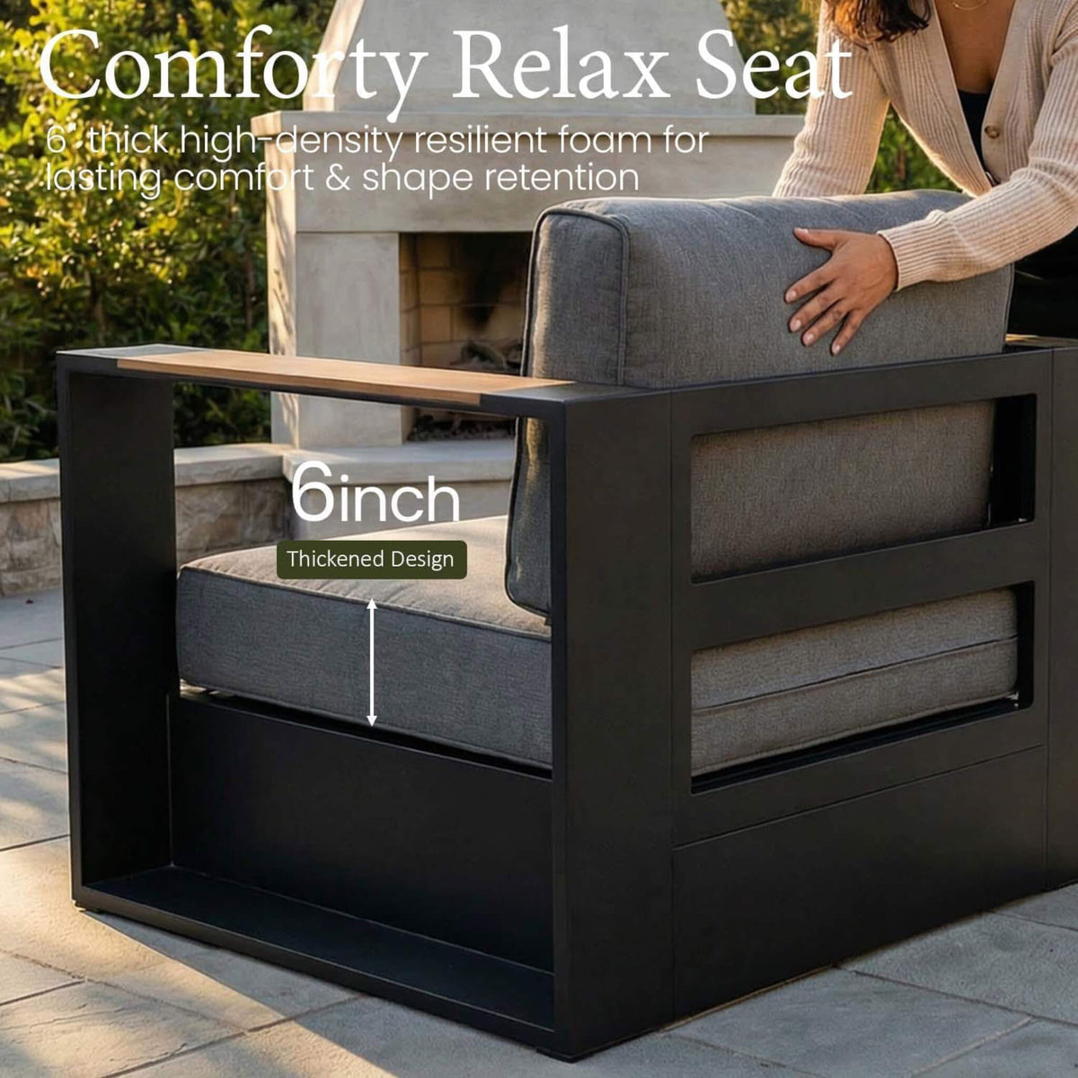 4‑Piece Modern Aluminum Patio Set with 55K BTU Fire Pit Table & Waterproof Cushions