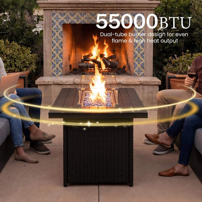 4‑Piece Modern Aluminum Patio Set with 55K BTU Fire Pit Table & Waterproof Cushions