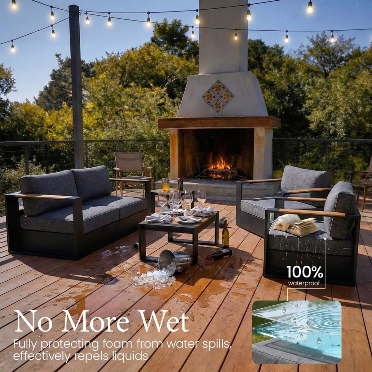 4‑Piece Modern Aluminum Patio Set with 55K BTU Fire Pit Table & Waterproof Cushions