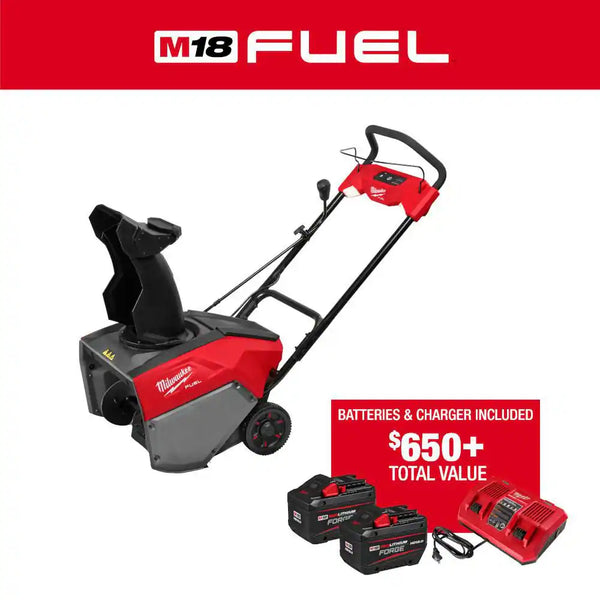 Milwaukee M18 FUEL 21" Auger-Propelled Dual-Battery Single-Stage Snow Blower – Cordless, 7.5 HP Peak Power