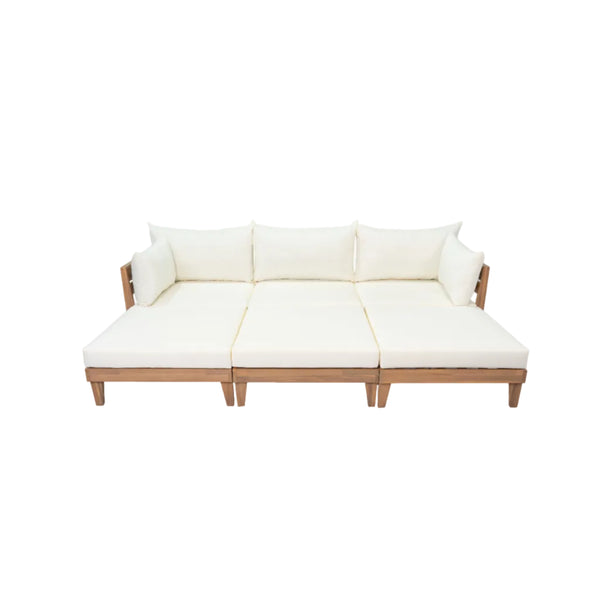 TOPMAX Outdoor Large Daybed Acacia Wood 6-Piece Patio Sofa Set